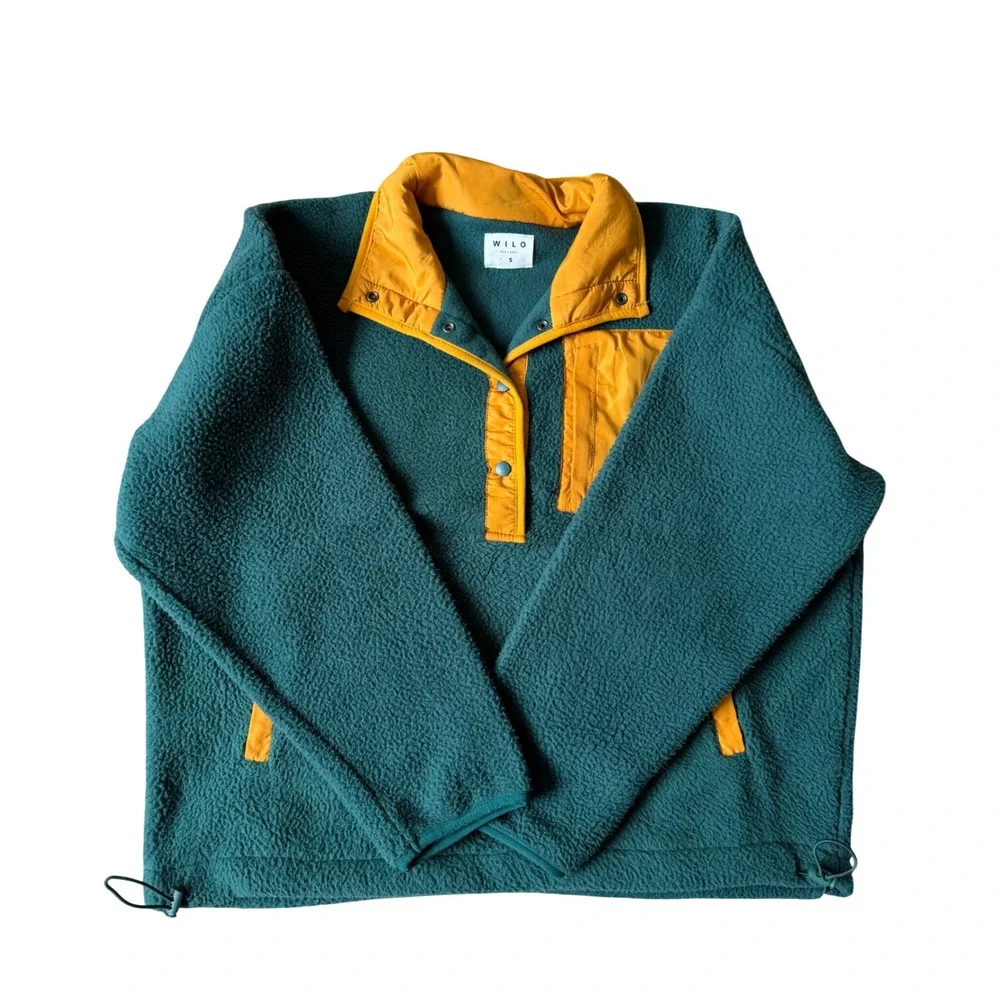 Wilo The Label Sherpa‎ Fleece Snap Pullover Jacket Green Yellow Small